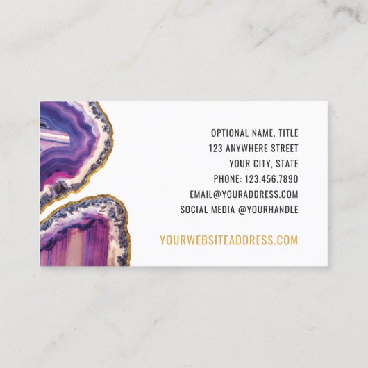 Carte De Visite Géode Agate Slice Gemstone Ultra Violet violet (Dos)