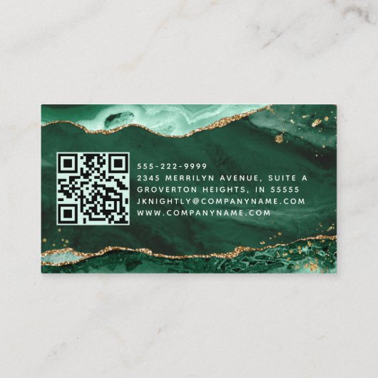 Carte De Visite Géode Agate Vert Monogramme Gold Script (Dos)