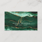 Carte De Visite Géode Agate Vert Monogramme Gold Script (Devant)