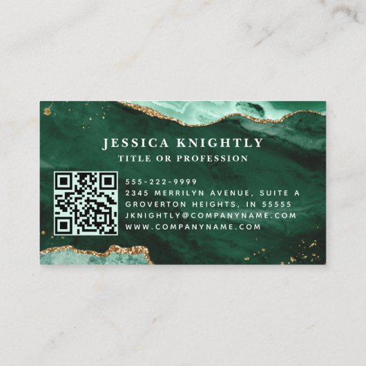 Carte De Visite Géode Agate Vert Monogramme Gold Script (Dos)