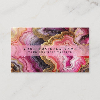 Carte De Visite Géode Aquarelle Rose et Or Éblouissante