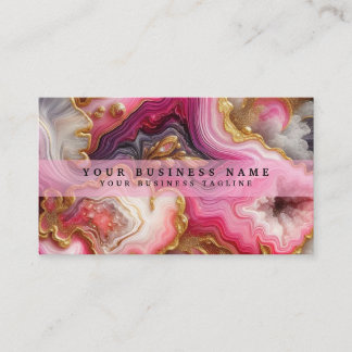 Carte De Visite Géode Aquarelle Rose et Or Éblouissante