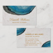 Carte De Visite Géode d'agate bleue Marbre blanc Écriture élégante (Devant / Derrière)