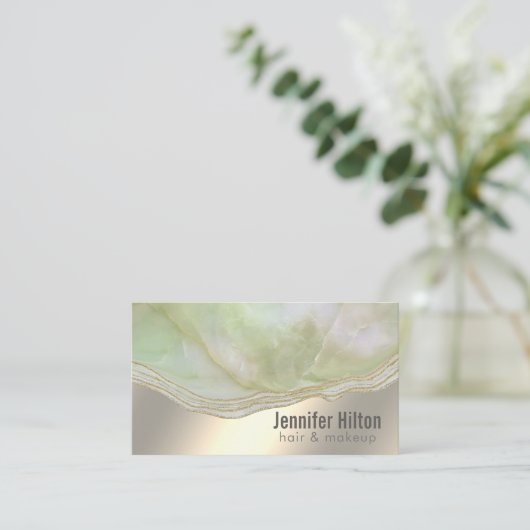 Carte De Visite Géode d'agate chic tendance feuille d'or professio (Debout devant)