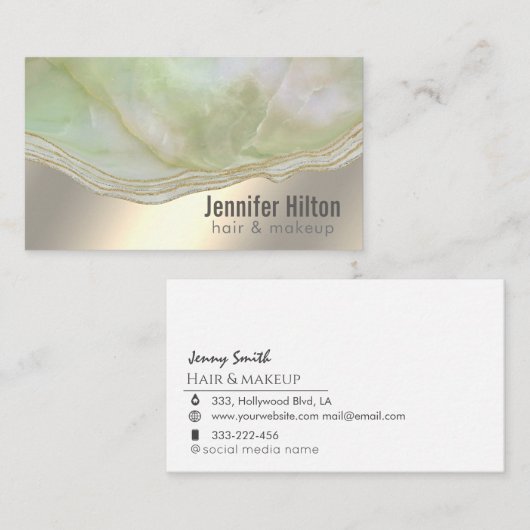 Carte De Visite Géode d'agate chic tendance feuille d'or professio (Devant / Derrière)