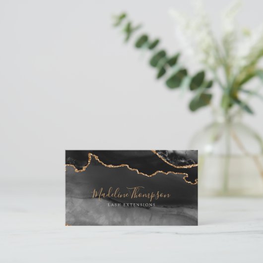 Carte De Visite Géode d'Agate de marbre d'or noir glamour (Debout devant)