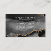 Carte De Visite Géode d'Agate de marbre d'or noir glamour (Dos)
