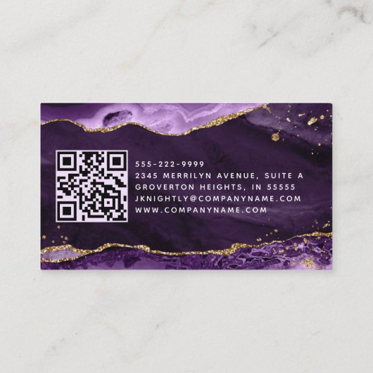 Carte De Visite Géode d'agate violet Monogramme Gold Script (Dos)