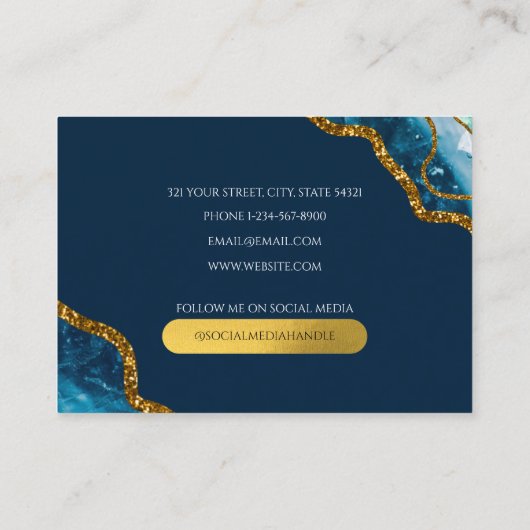 Carte De Visite Géode d'âge bleu et or Parties scintillant Monogra (Dos)