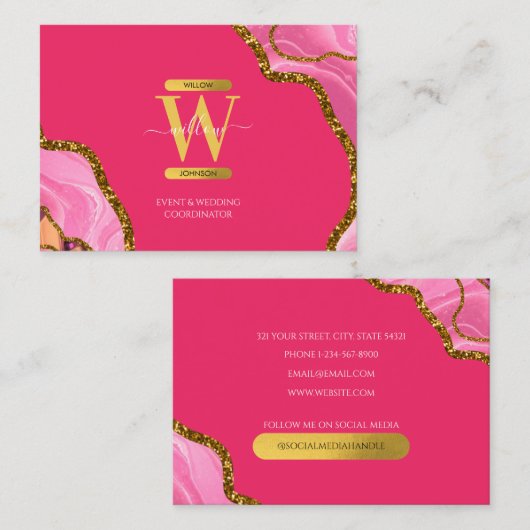 Carte De Visite Géode d'âge rose et or Parties scintillant Monogra (Devant / Derrière)