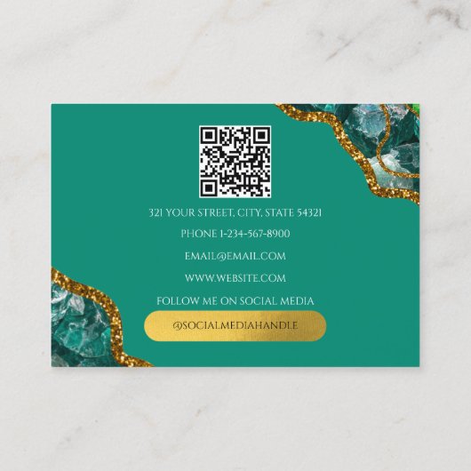 Carte De Visite Géode d'âge vert Parties scintillant Monogramme QR (Dos)