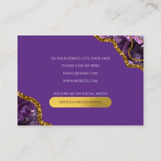 Carte De Visite Géode d'âge violet et or Parties scintillant Monog (Dos)