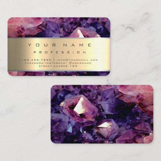 Carte De Visite Géode de pierre gemmeuse violette or (Devant / Derrière)