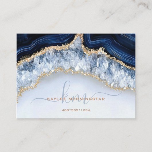 Carte De Visite Géode et cristaux d'agate bleu saphir élégants (Devant)
