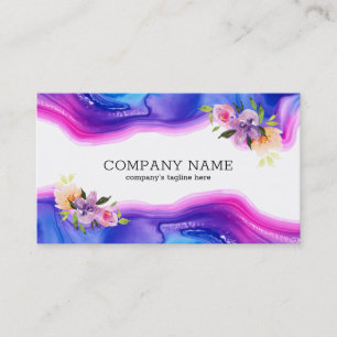 Carte De Visite Géode fluide texture d'encre accents floraux