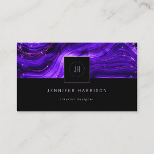 Carte De Visite Géode Monogramme violet noir Abstrait moderne