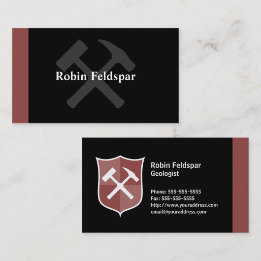 Carte De Visite Géologue traversé Rock Hammer Shield (Devant / Derrière)