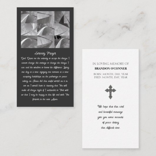Carte De Visite Geometric Design Serenity Prayer White and Gray (Devant / Derrière)