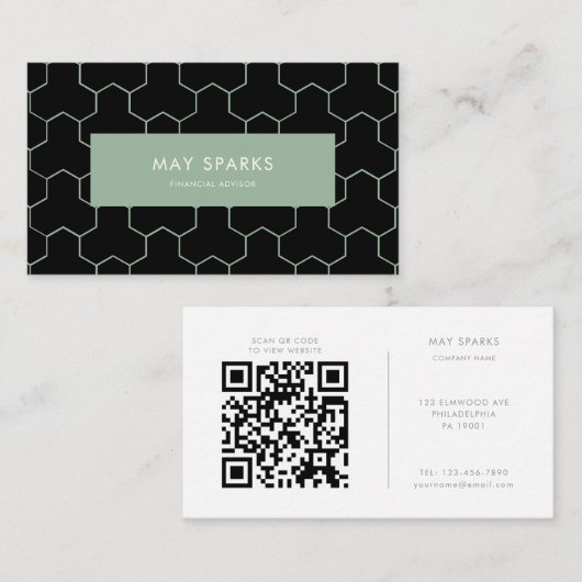 Carte De Visite Geometric Minimalist Green Financial Advisor  (Devant / Derrière)