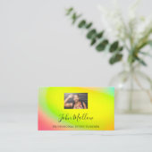 Carte De Visite Géométrie du logo du code QR Arc-en-ciel jaune (Debout devant)