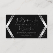 Carte De Visite Géométrie noire frappante avec argent et monogramm (Dos)