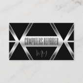 Carte De Visite Géométrie noire frappante avec argent et monogramm (Devant)