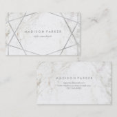Carte De Visite Géométrique argenté moderne sur le marbre blanc (Devant / Derrière)