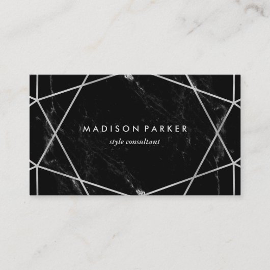 Carte De Visite Géométrique argenté moderne sur le marbre noir (Devant)