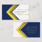 Carte De Visite Géométrique Bleu Or Professionnel (Devant / Derrière)