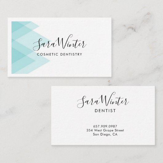 Carte de visite géométrique et script bleu clair (Devant / Derrière)