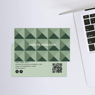 Carte De Visite Géométrique Moderne Gras Abstrait QR Code Sage Ver