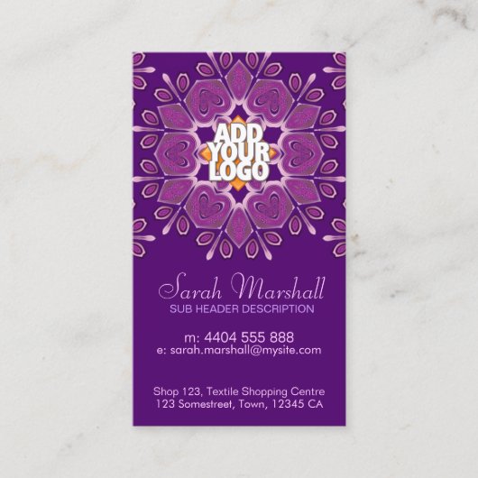 Carte de visite géométrique rose+violet (Devant)