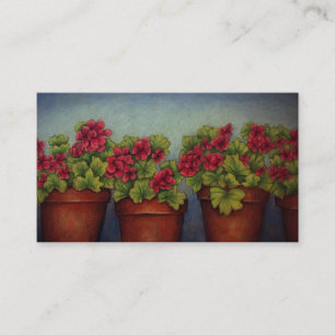 Carte De Visite Geraniums rouges dans des pots d'argile