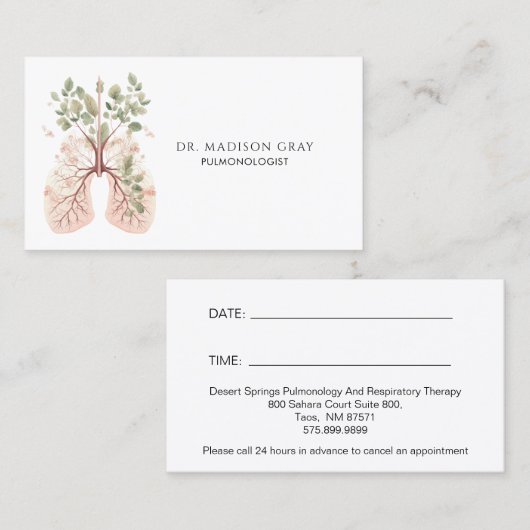 Carte De Visite Gestion Et Nomination Pulmonologiste (Devant / Derrière)