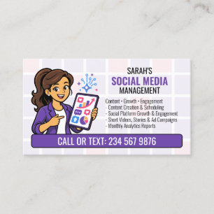 Carte De Visite Gestionnaire de médias sociaux QR Cartoon Violet