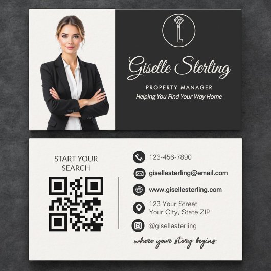 Carte De Visite Gestionnaire de Propriété de Luxe Code QR Photo Ne