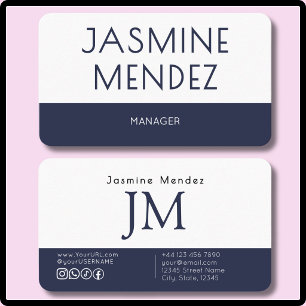 Carte De Visite Gestionnaire d'icônes sociales Nom Blanc Bleu Mari