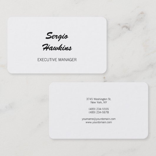 Carte De Visite Gestionnaire exécutif de script noir blanc minimal (Devant / Derrière)