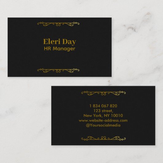 Carte De Visite Gestionnaire RH Élégant Noir (Devant / Derrière)
