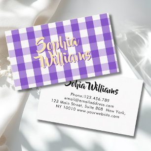 Carte De Visite Gingham à carreaux blanc violet