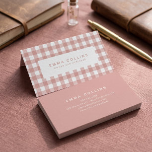 Carte De Visite Gingham à carreaux rose moderne