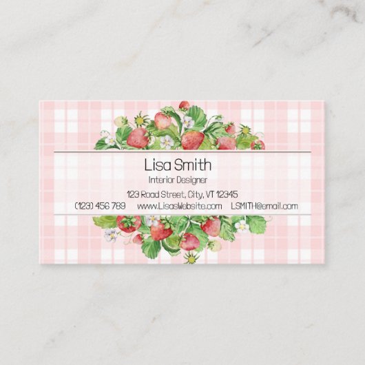 Carte de visite Gingham Fraise Rose  (Devant)