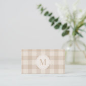 Carte De Visite Gingham Monogramme Beige Neutre (Debout devant)