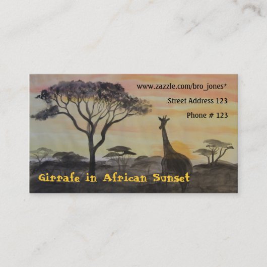 Carte De Visite Girafe dans le coucher du soleil africain (Devant)