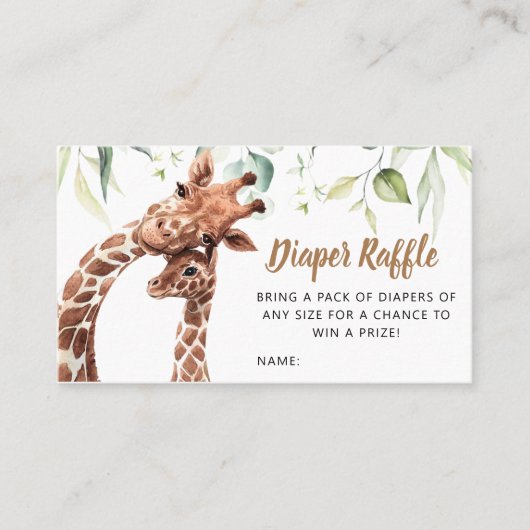 Carte De Visite Giraffe Baby shower verdoyant Raffle de couches (Devant)