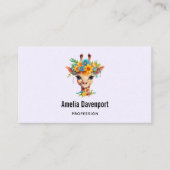 Carte De Visite Giraffe mignonne à couronne florale (Devant)