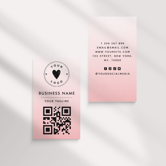 Carte De Visite Girl Blush Pink Ombre Logo & QR Code Feminine