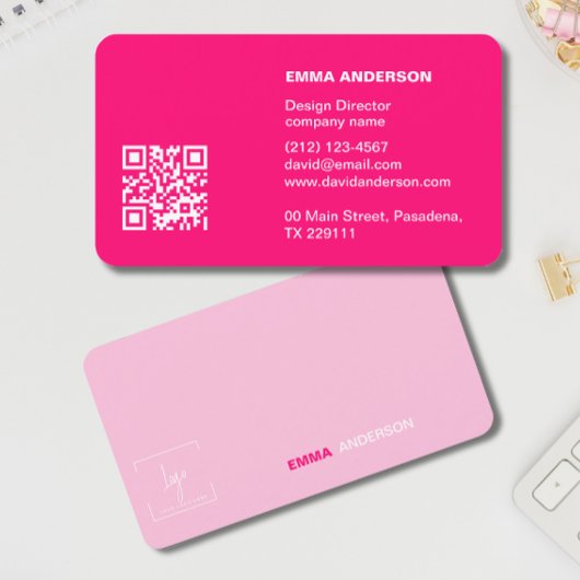 Carte De Visite Girl Bold PINK Qr Code Professionnel Logo Entrepri