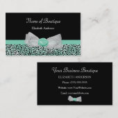 Carte De Visite Girl Cheetah Imprimer Boutique Cute Mint Bow (Devant / Derrière)