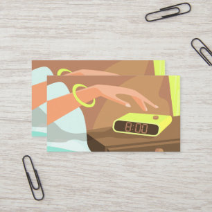 Carte De Visite Girls hand pushing on alarm clock snooze button